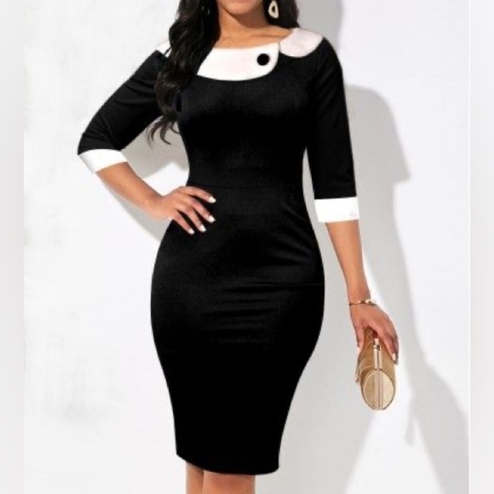 ✨Retro 3/4 sleeve, pencil dress Black&White 🖤🤍 - Picture 5 of 7